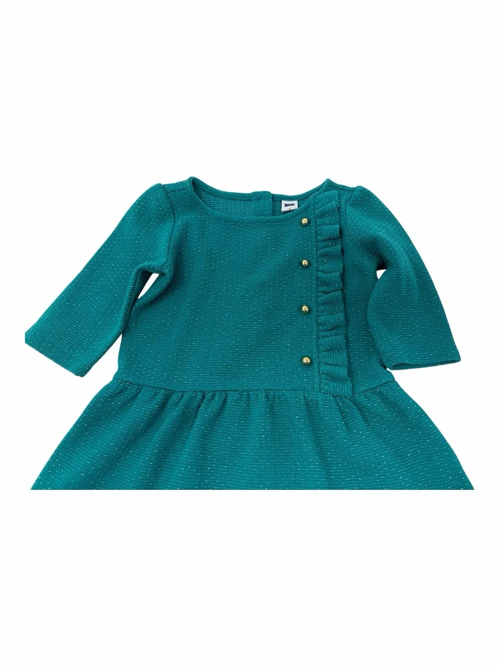 Janie and Jack Girls Green Metallic Gold Fit & Flare Dress Size 3 3T Holiday